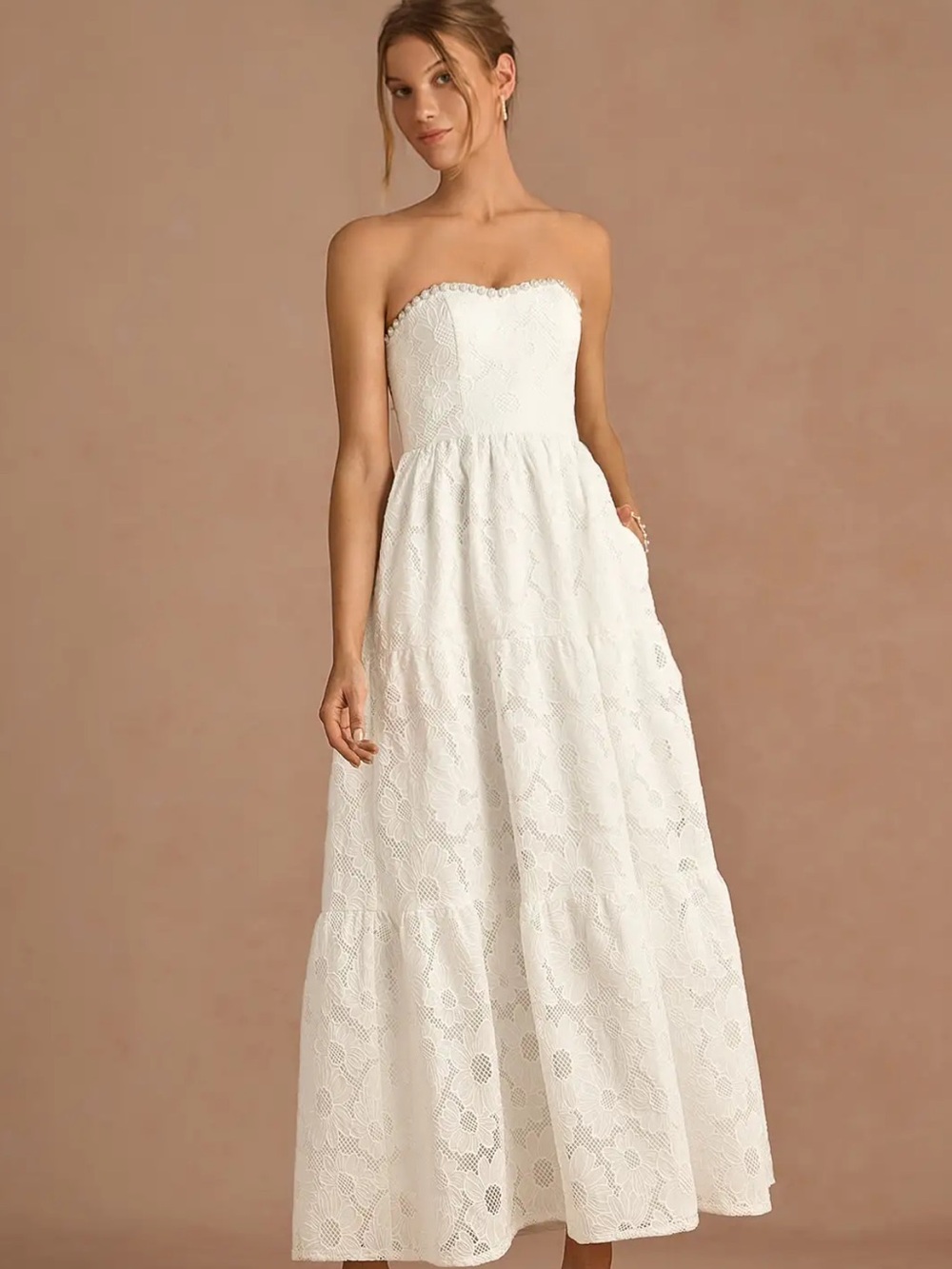 Azazie Élise White Maxi Dress, size 4 NWT